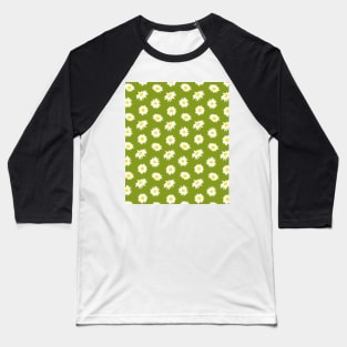 Daisy Ditsy Pattern on Olive Green Baseball T-Shirt